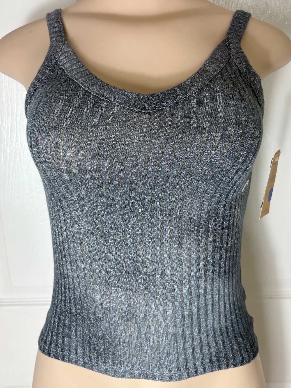 NWT American Eagle Soft & Sexy Rib Knit Tank Top Gray Blue XS Y2K Fitted 2017